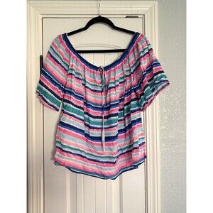 Lilly Pulitzer Sain Off the Shoulder Top Size XL Sandy Shell Stripe NWT $108